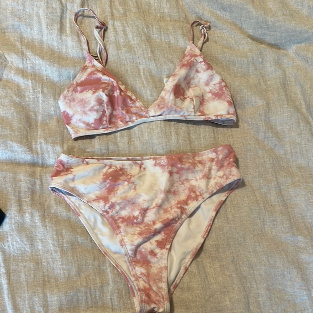 Pink Lily Pink and White Tie-Dye Bikini Set